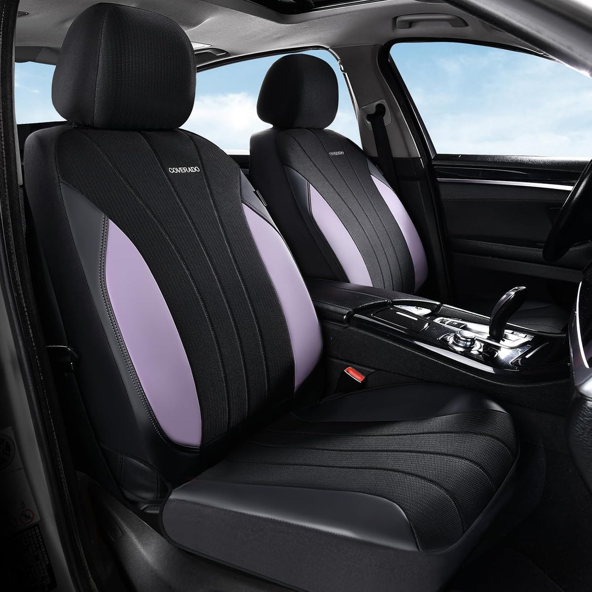Coverado Car Seat Covers Full Set, Automotive Seat Covers 5-piece, Leather Car Protectors 5 Seats, Purple Auto Seat Covers Spill-Proof Design Universal Fit for SUV, Vans, Sedan, Truck