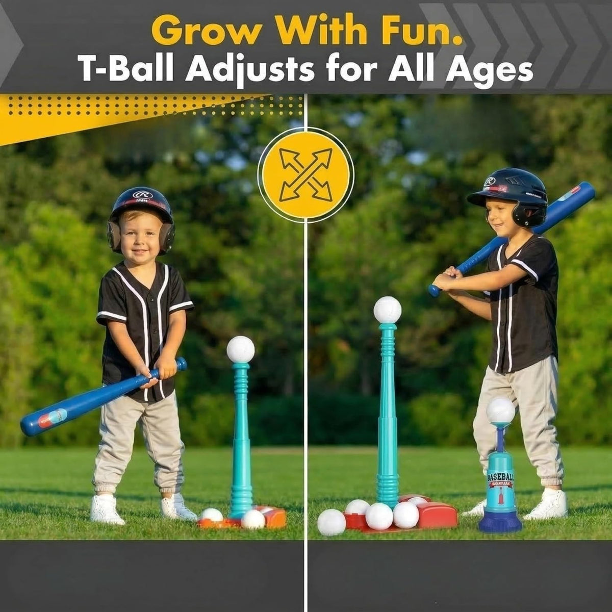 Skiennix T-Ball Stand for Kids | Adjustable Batting Tee with 6 Large Balls | Ages 1-8