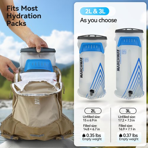 MARCHWAY Lightweight TPU Hydration Bladder 2L/3L for Hydration Packs, Slide-Seal Wide Mouth Water Reservoir Bag with Carry Handle for Hiking, Cycling, Running, Camping, Travel (3L White 100oz)