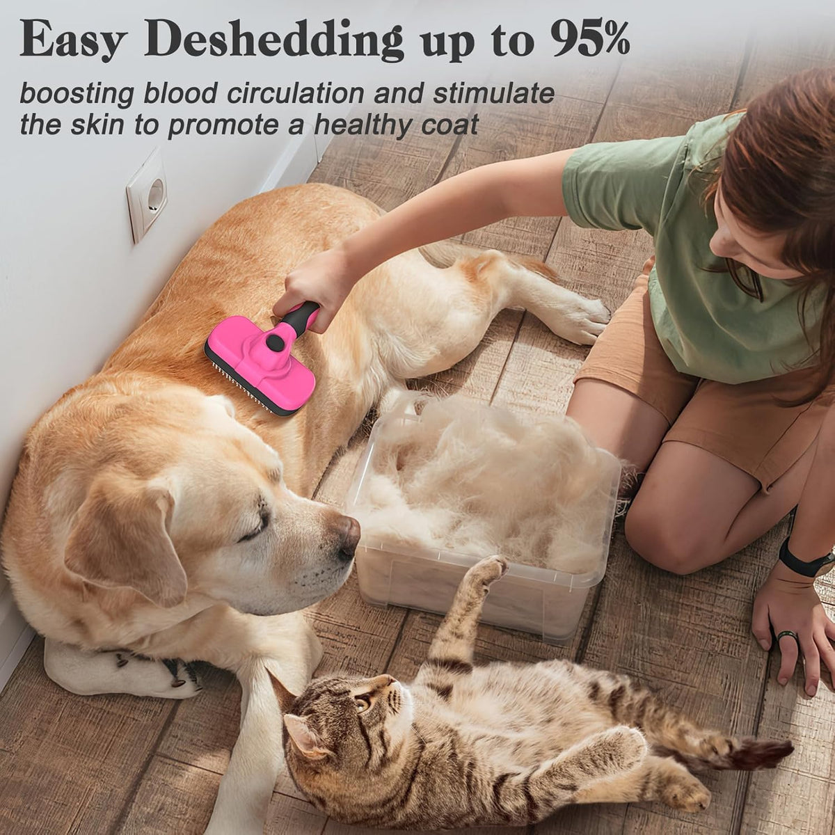 Swihauk Self-Cleaning Slicker Brush - Skin-Friendly Grooming & Deshedding for Dogs & Cats | Pink