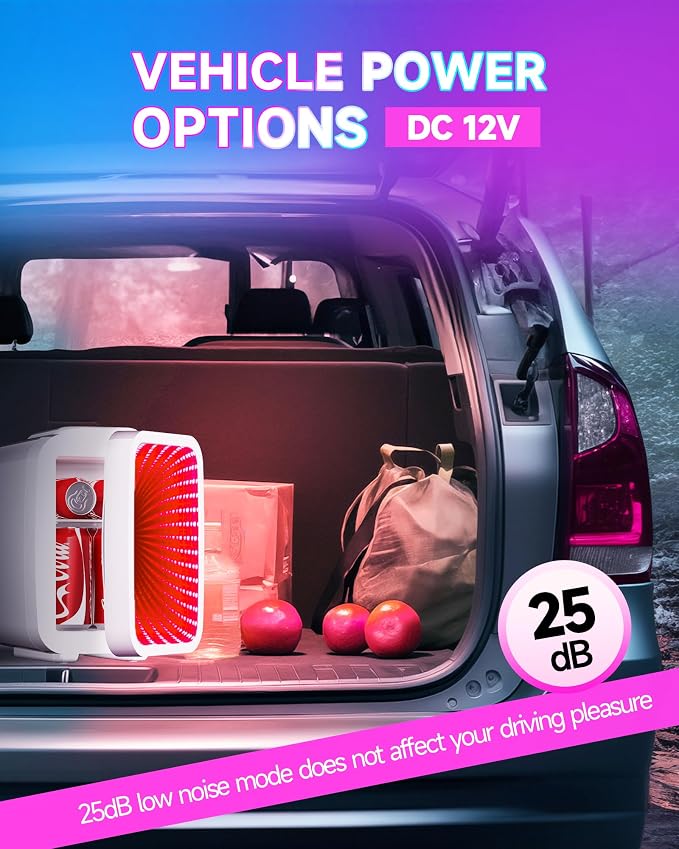 BEICHEN Mini Fridge, 4 Liter/6 Cans Small Fridge With Dimmable LED Light | Cooler and Warmer ,Compact and Portable,Quiet Operation，Home and Car Power Supply，Gaming mini fridge for Bedroom,Office