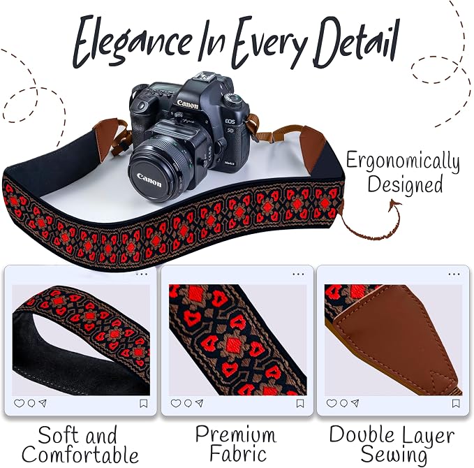Art Tribute Camera Strap For Photographers Padded Universal Fit Neck Shoulder &
