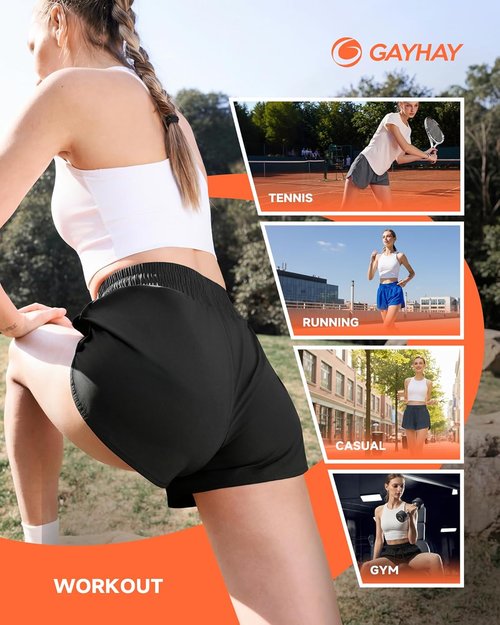 GAYHAY Women's Running Shorts - High-Waisted Quick-Dry Athletic Gym Shorts with Pockets | Black