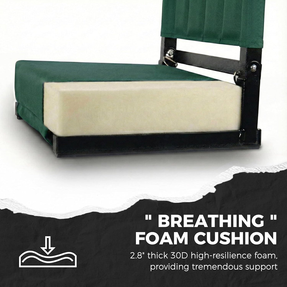 Sport Beats Stadium Seats - Comfortable Bleacher Chairs with Back Support & Cushion | Hunter Green, 2-Pack - 17" W x 12" D x 16.5" H
