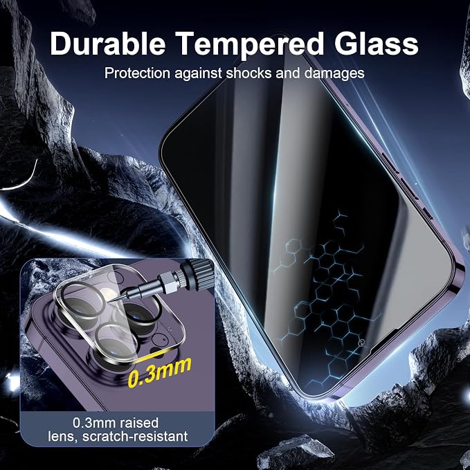 NEW'C 3x Privacy for iPhone 14 Pro Screen Protector+ 3x Camera Lens Protector