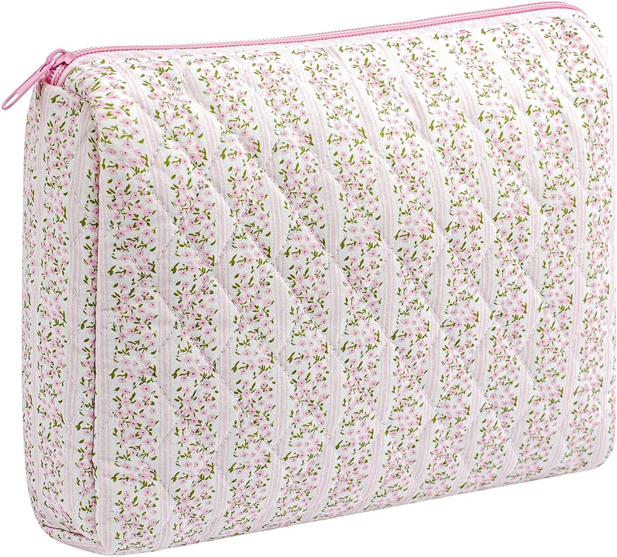 Makeup Bag Travel Cosmetic Bag for Women Girls, Zipper Make Up Pouch, Floral Flowers Toiletry Organizer Makeup, Portable Storage Cosmetic Travel Cloth Bag (L/Pink Floral)