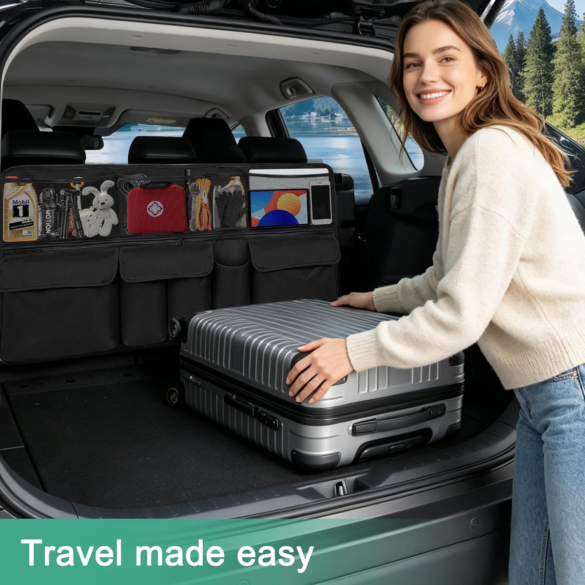 Car Trunk Organizer Foldable Cargo Storage for Forester with Pocket