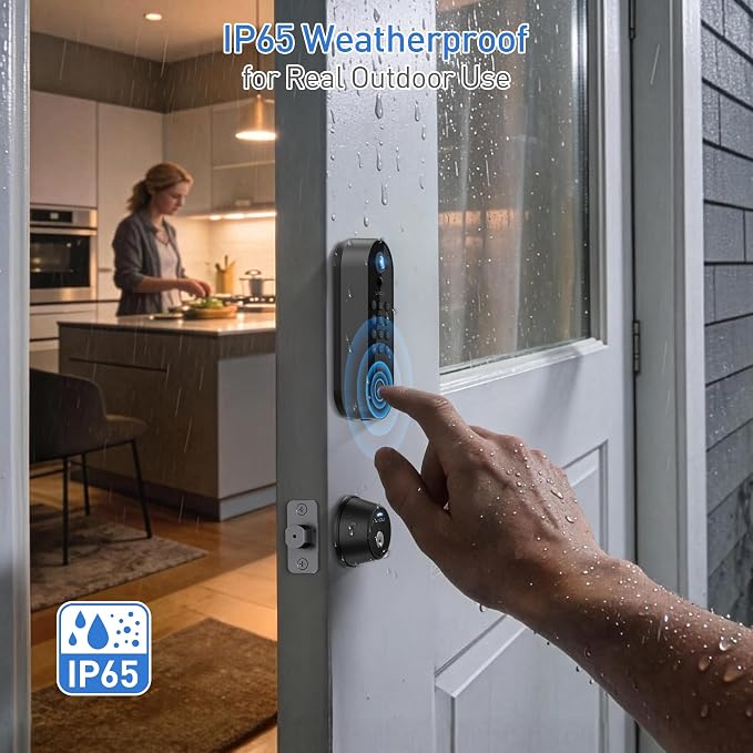 Smart Video Door Lock with 2K Doorbell Camera, Fingerprint & Keypad Keyless