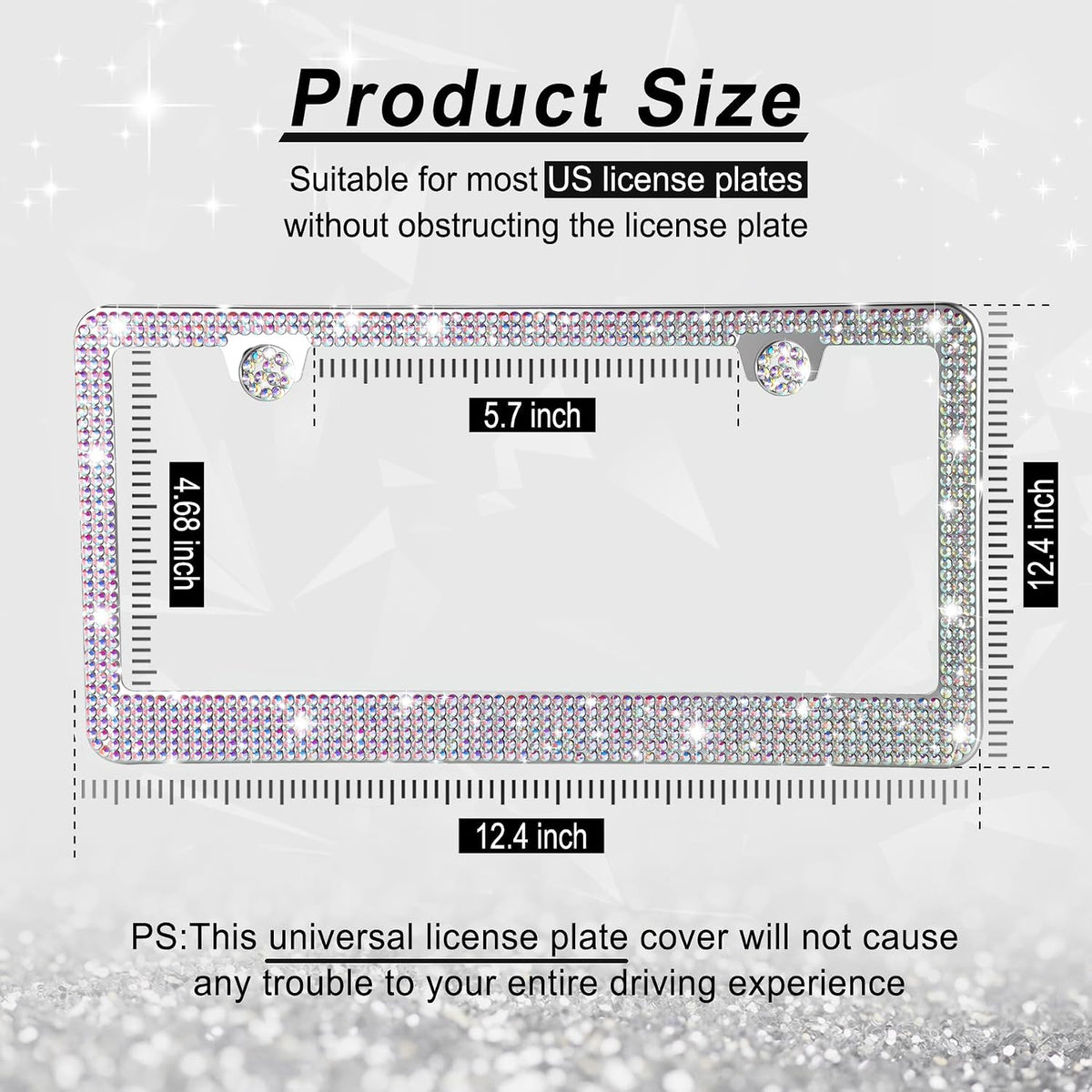 GaRhomxy Bling License Plate Frames for Women, 2 Pack Handcrafted Sparkly Rhinestone Car Accessories, Premium Stainless Steel Frame with 1000+ Faceted Glass Crystals & Free Glitter Caps (Colorful)