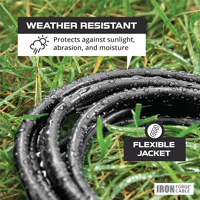 Iron Forge Cable 12 Gauge Outdoor Extension Cord 6 Ft, SJTW 12/3 Heavy Duty Extension Cord 3 Prong, Flame Retardant Black Electric Cable - Lighted End