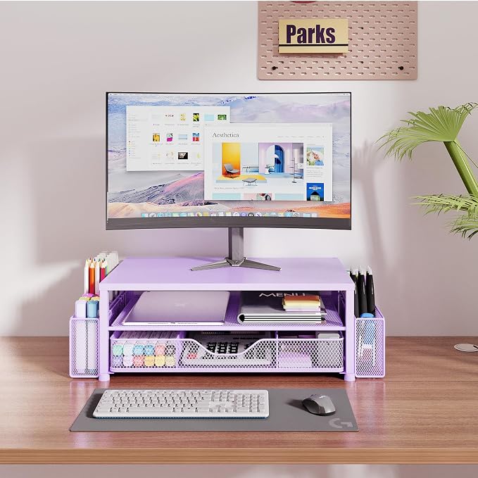OPNICE Desk Organizers and Accessories, 2-Tier Computer Monitor Stand Riser