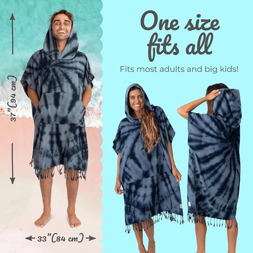 Nova Blue Surf Poncho - Large Hooded Changing Towel (33 x 37) - 100% Cotton for Beach & Pool Use