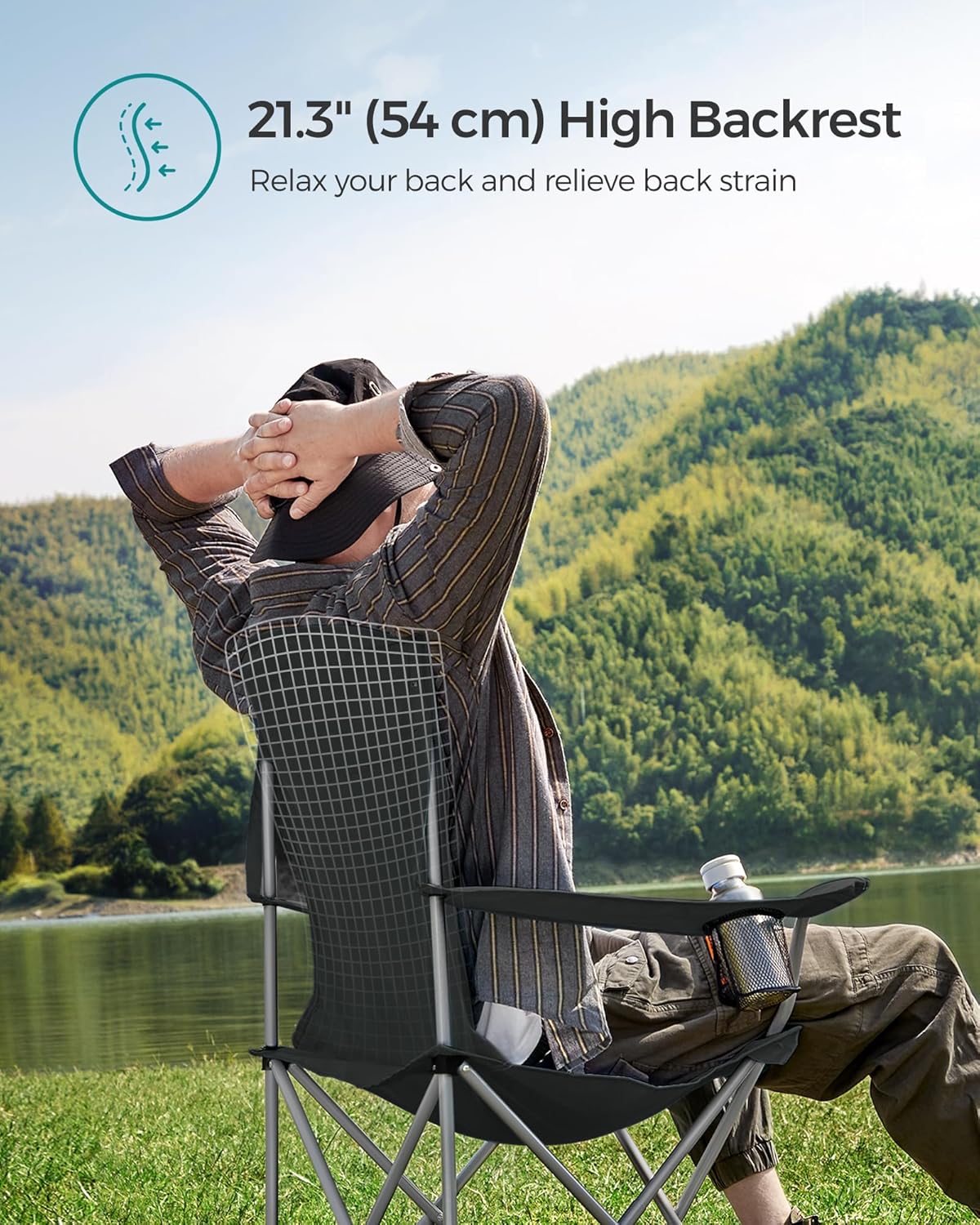 SONGMICS Folding Camping Chairs - Comfortable Heavy Duty Design | Max Load 330 lb, Black, Set of 2