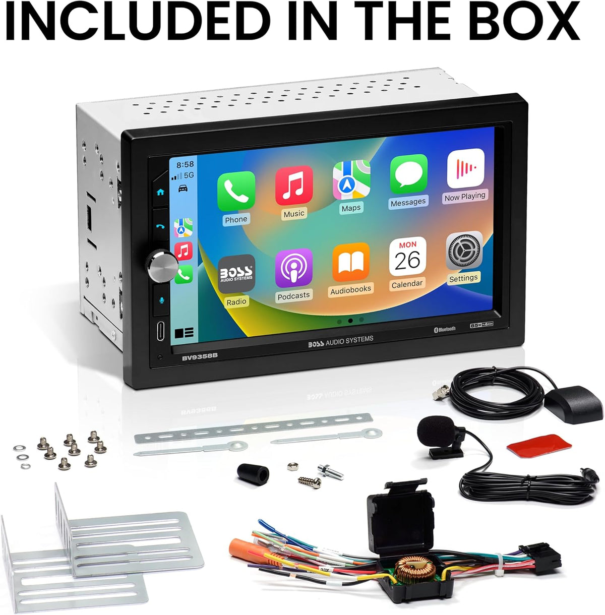 BOSS Audio Systems BV9358B Car Stereo – Wireless CarPlay Android Auto, Double Din, 7 Inch Touchscreen, Bluetooth, NO CD DVD Player, AM/FM Radio Receiver, A/V Input, USB