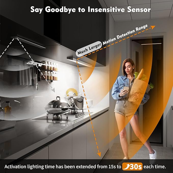 1Pack Touch Control Under Cabinet Lighting, 160LED Super Bright, 4000mAh Long-Lasting, Magnetic Rechargeable Motion Sensor Under Counter Lights for Kitchen, Closet, Remote, Dimmable, 3CCT丨White