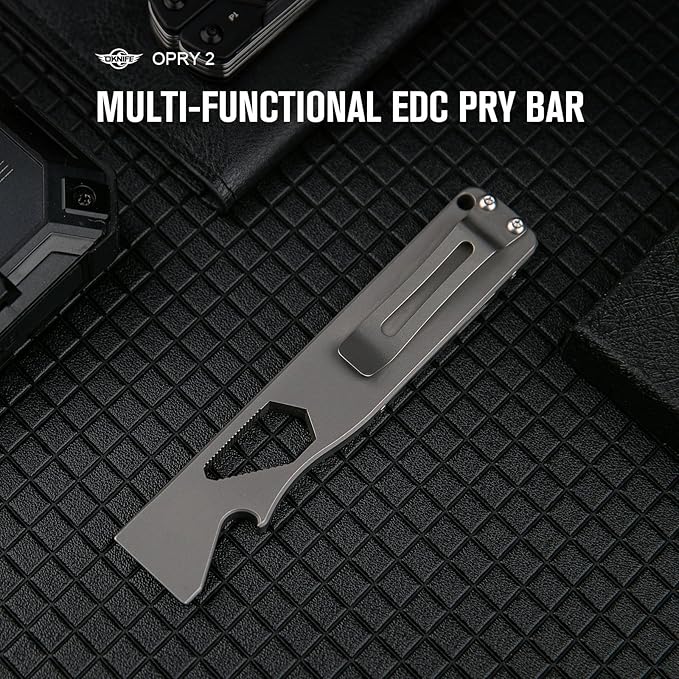OKNIFE Opry Multitool EDC Titanium Pry Bar Set, Bottle Opener, Nail Puller with Hex Wrench, Screw and Pocket Clip
