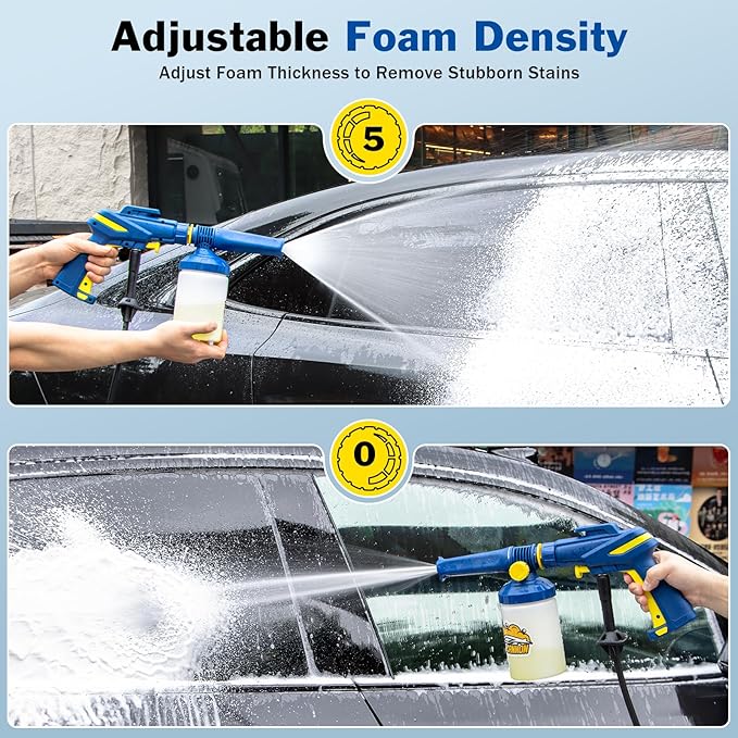 5-in-1 Pressure Washer Gun with Foam Cannon, Built-in 5 Spray Nozzles, M22-14 & M22-15 Adapters, 3/8" Quick-Connect Adapter – Power Washer Gun for Car & Home Cleaning