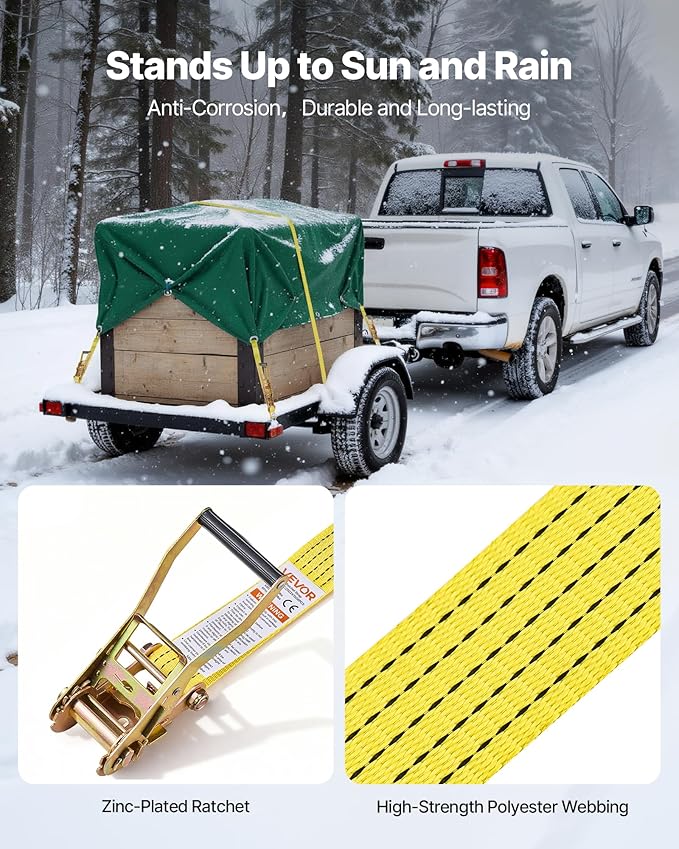 VEVOR 6 Pack 2’’ x 15’ Ratchet Straps Heavy Duty Tie Down with Double J Hook, 5000 lbs Break Strength, Carry Bag, Tie Down Ratcheting for Moving, Trailers, Motorcycles, Kayaks, Car Roof