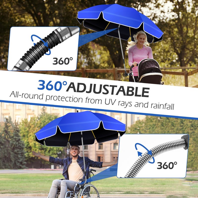 QTREE intelligence 2Pack 48.8 inch Large Beach Umbrella with Clamp Sun Shade for Beach Chair, 360°Adjustable UV Protection Golf Umbrella with Clip for Outdoor Stroller Wheelchair Camping Chair