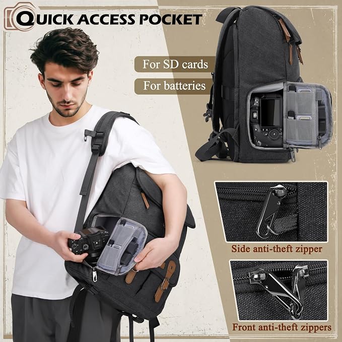 RAINSMORE Camera Bag Backpack for DSLR/SLR Mirrorless 15.6 Inch Laptop Camera