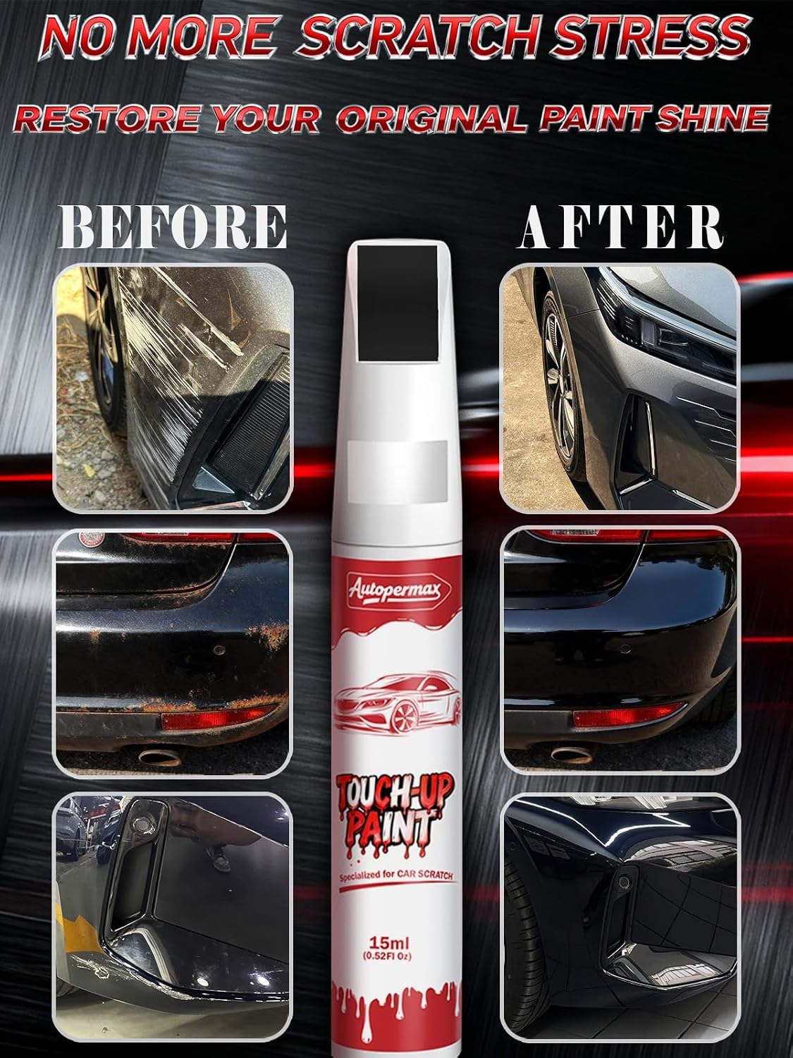 Black Touch Up Paint for Lexus, Accurate Color Car Paint Scratch Repair, Easy to Use Fix Chips and Nicks Scuff(Gloss Black)