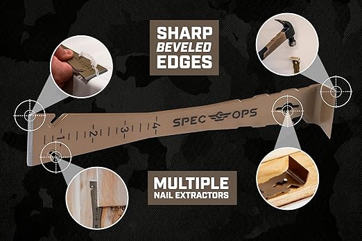 Spec Ops Tools 2-Piece Pry Bar Set, 10" Nail Puller Cats Paw Pry Bar, 9.5" Trim Bar, High-Carbon Steel, 3% Donated to Veterans