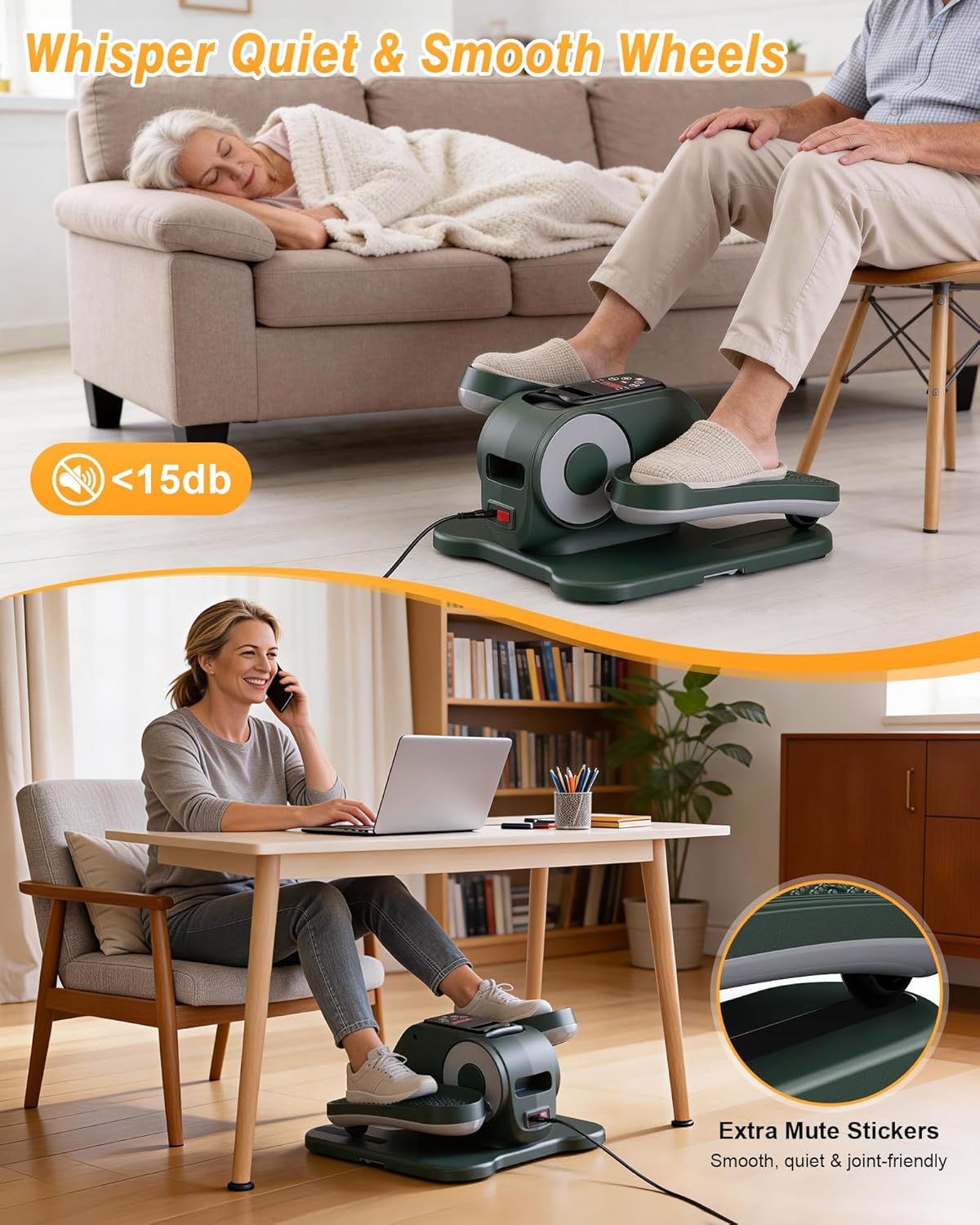 VIVURN Under Desk Elliptical - 12-Speed Electric Leg Exerciser with Manual & Auto Modes | Quiet & Smooth for Home Office