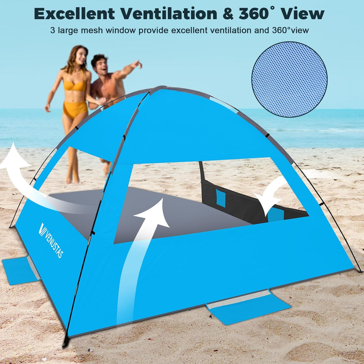 Venustas Beach Tent - Sun Shelter for 4 People | Durable Aluminum Rod Pole Accessories