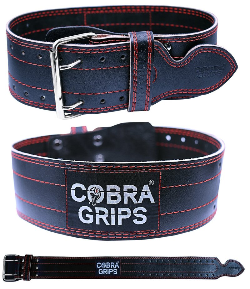 Weight Power Lifting Belt 4” Wide Cobra Grips Premium Genuine Leather Belt for Men & Women Adjustable Weightlifting Back Support (RED, Large 36"-44")