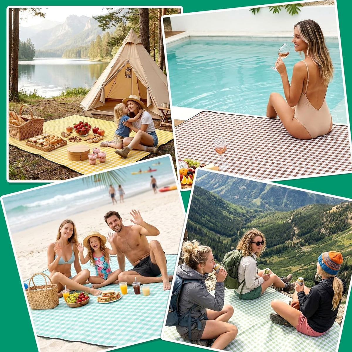 RYCHIC Waterproof Picnic Blanket Beach Outdoor Camping Mat Rug Extra Large Foldable Cute Big Travel Essential Accessories Gift Park Patio Lawn Garden Grass Ground Play Music Festival Concert Must Have