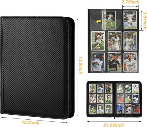 GERMUN Trading Card Binder - 9 Pocket Premium Card Holder for 360 Cards | Double-Sided Album in Carbon Black