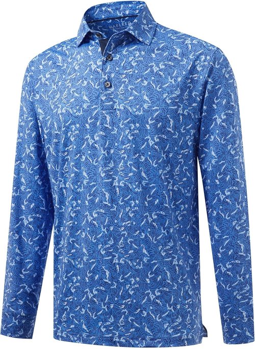 M MAELREG Golf Shirts for Men - Moisture-Wicking Performance Polo | Casual Print Long Sleeve