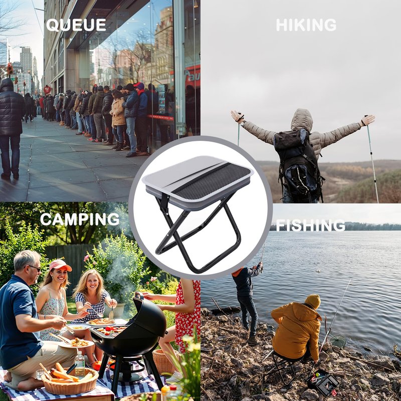 Portable Stool, Pocket Chair Fishing Stool, Large Size Adjustable Shoulder Strap Folding Stool, 2026 New Ultralight Foldable Stools with Carrying Bag for Hiking, Fishing, Camping, Picnic (Gray-Black)