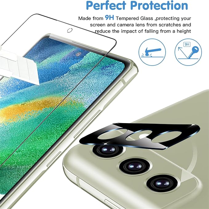 Galaxy S21 FE Screen Protector and Camera Protector, Tempered Glass Screen