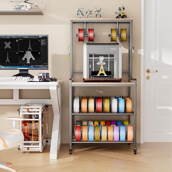 Kepproty 3D Printer Stand with Power Outlet, Rolling Storage Cart w/Filament