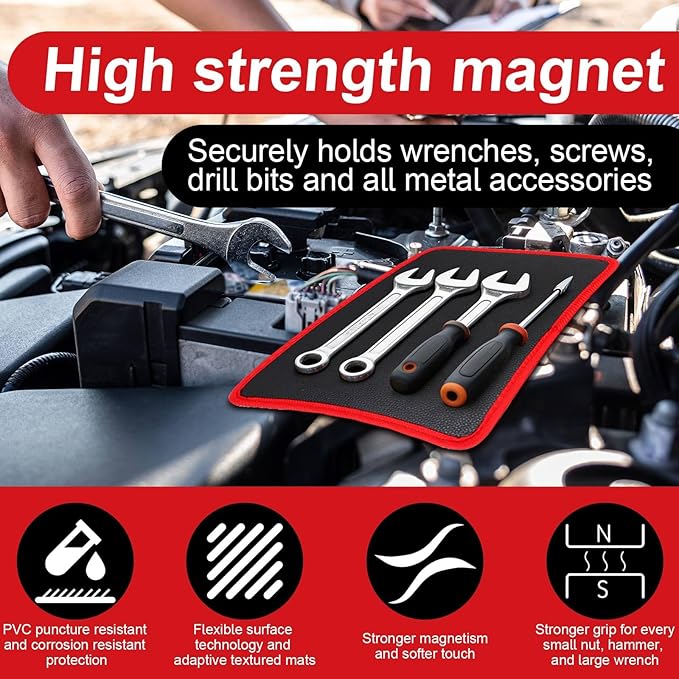 3-Piece Magnetic Tool Mat Set Heavy-Duty Magnetic Parts Holder with Durable PVC Surface 3 Sizes of Non-Slip Tool Trays for Organizing Wrenches Screws Bolts Nuts in Garages Workshops and Auto Repairs