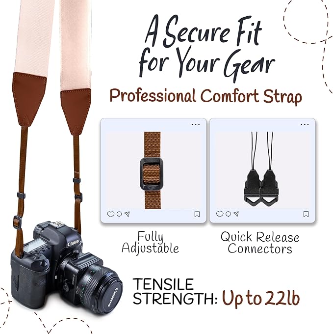 Art Tribute Camera Strap For Photographers Padded Universal Fit Neck Shoulder &