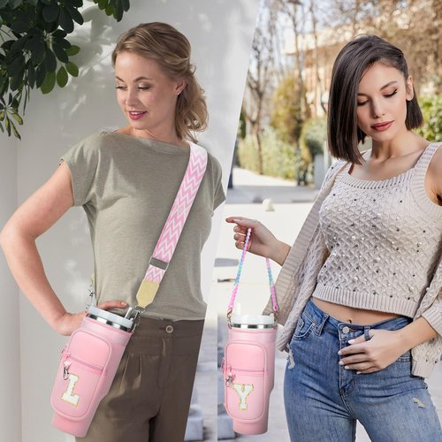 LOKASS Water Bottle Holder for Stanley Cup 40oz, Stanley Cup Accessories A-Z Personalized Water Bottle Carrier Bag with Strap, Personalized Gifts for Women/Girls/Stanley Cup Fans