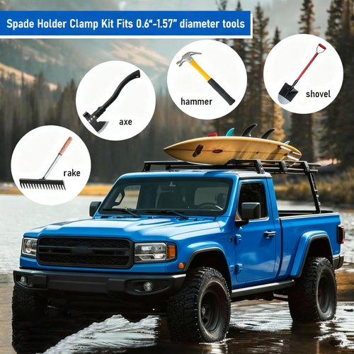 AZBNRUY 6P Metal Rubber Shovel Mount for Roof Rack/Truck/Truck Bed, Jeep UTV Offroad Roof Rack Truck Shovel Mount, Shovel Holder for Truck & Quick Release Axe Holder Clamp Mounting Brackets Kit-Black