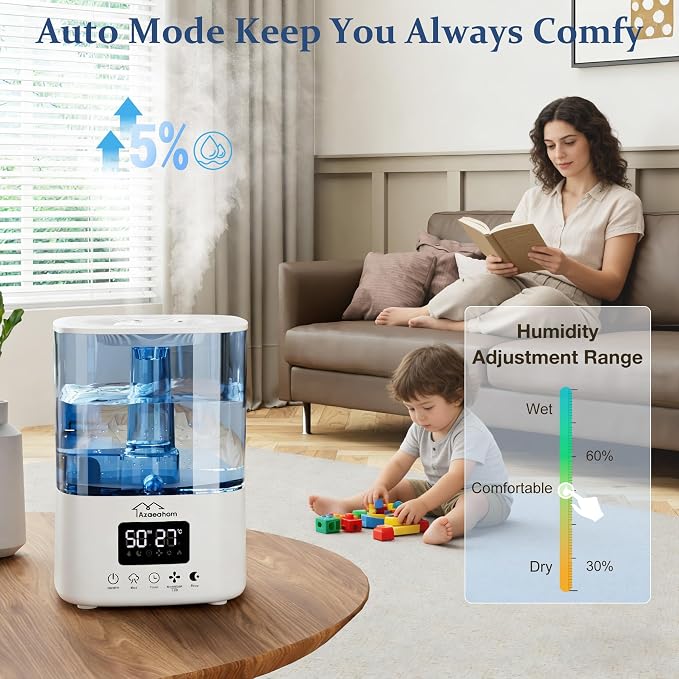 Smart Humidifiers for Bedroom, Top Fill 4L Cool Mist Air Humidifier for Large Room, Essential Oil Diffuser App Control, Fast Symptom Relief, Nightlight, 12H Quiet Runtime for Baby, Plant