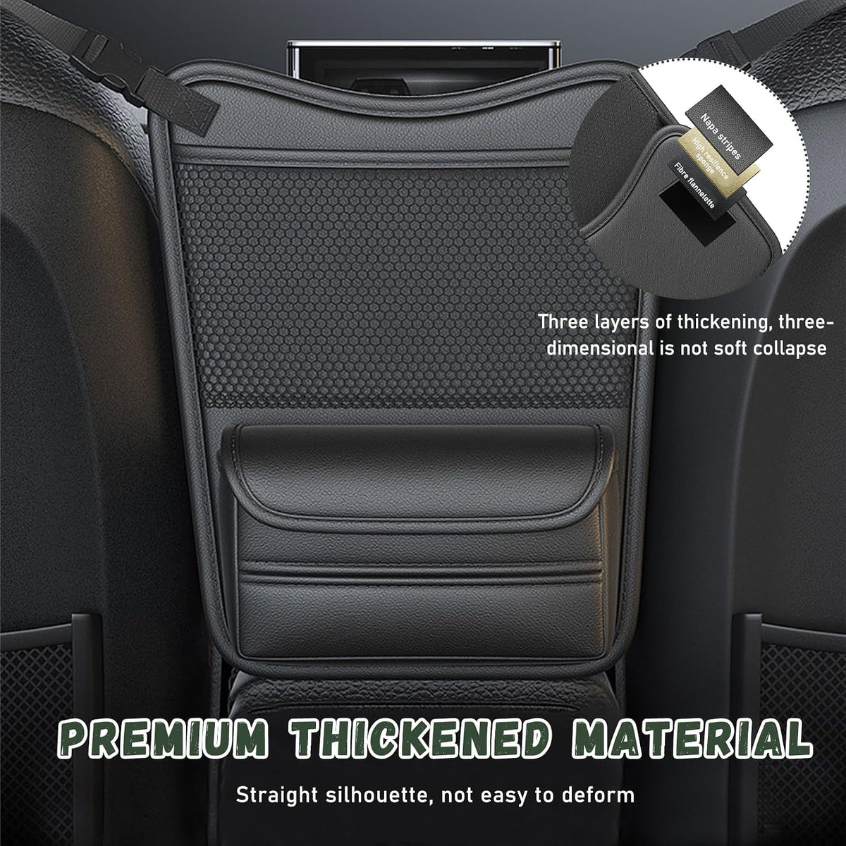 Ohleats Car Organizer Storage Between Seats, Nappa Leather Auto Handbag Holder for Document Phone Storage, Large Capacity Automotive Console Pocket Purse, Car Accessories (Black)