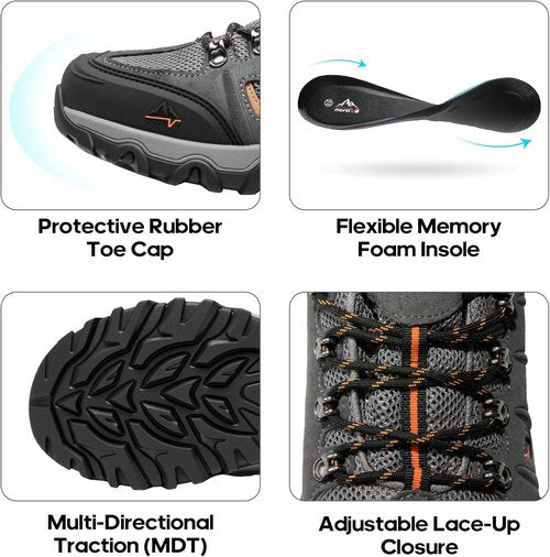 NORTIV 8 Men's Waterproof Hiking Shoes - Durable Leather Low-Top for Outdoor Trekking & Camping