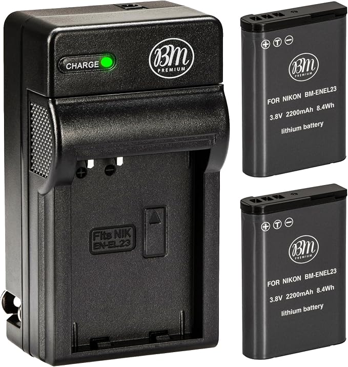 BM Premium 2 Pack of EN-EL23 Batteries and Battery Charger