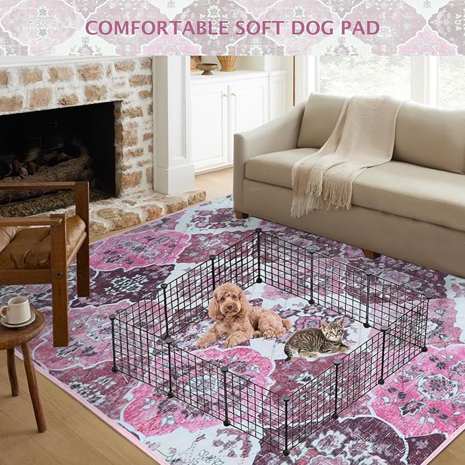IEUUMLER Washable Pee Pads for Dogs, 1 Pack Reusable Pee Pads for Dogs Non-Slip Grip, Super Absorbent Waterproof Puppy Pads for Potty Training, Playpen, Crate, Whelping Box EU011 Pink, 71x71