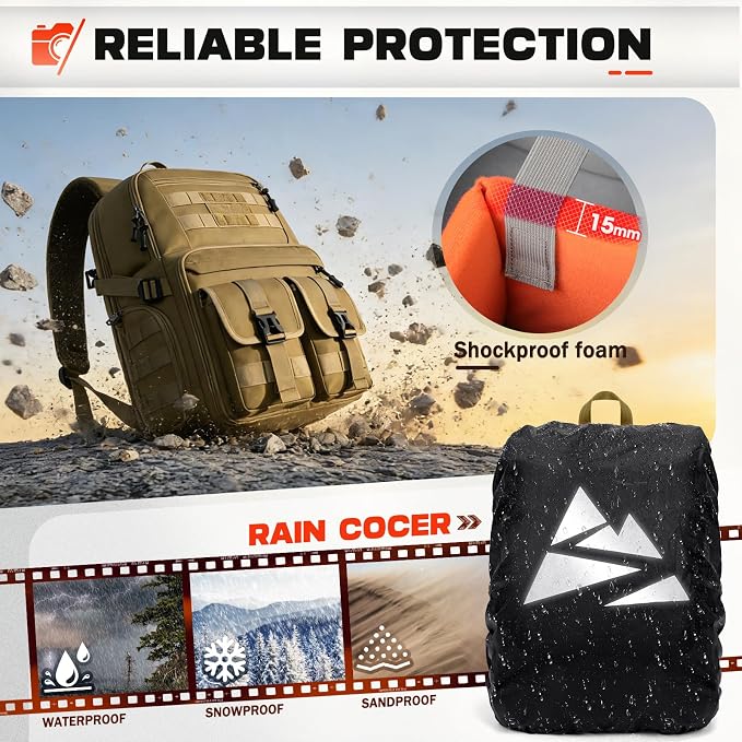 RAINSMORE Camera Bag Backpack for DSLR/SLR/Mirrorless Camera Bags for