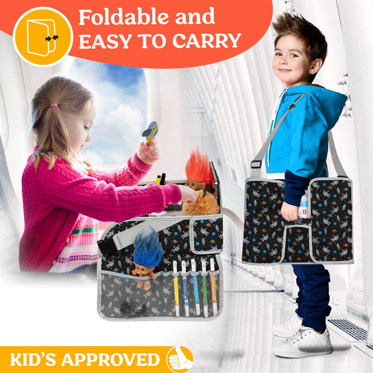 PILLANI Kids Travel Tray for Car - Car Seat Tray for Toddler, Roadtrip Essentials, Carseat Table Tray for Kids Road Trip Activities - Toddler Lap Desk Organizer for Airplane w/Dry Erase Surface