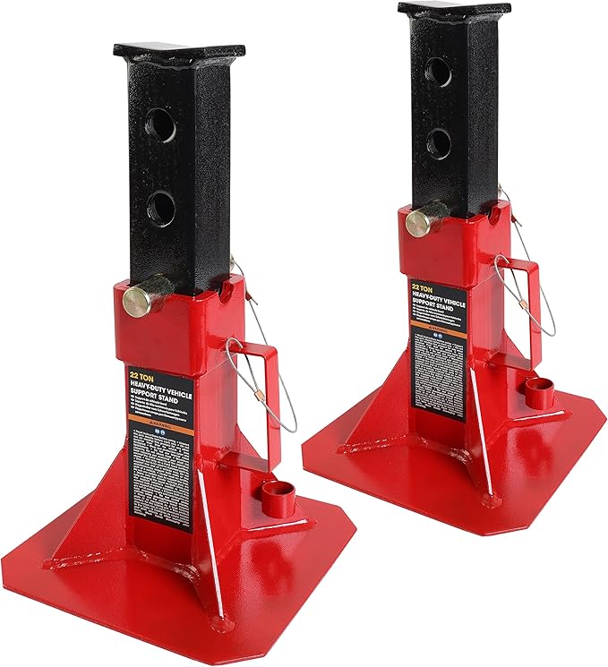 TCE ATZ220005U Torin Heavy Duty Car Jack Stand with Lock, 22 Ton (44,000 lb) Capacity, Red, 1 Pair