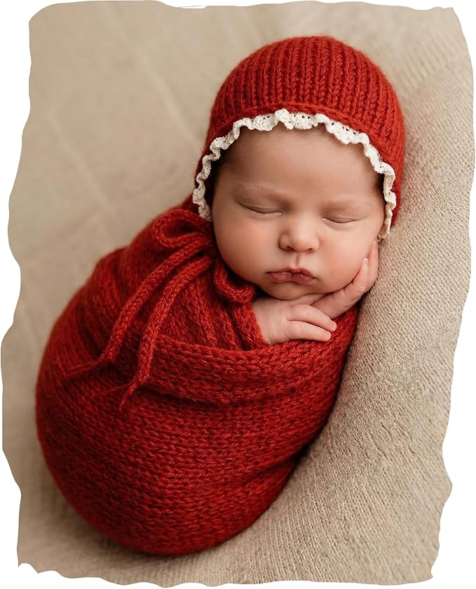 Newborn Photography Props Wraps & Ruffle Edge Bonnet
