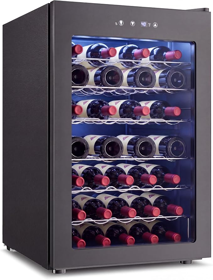 Feelfunn 45 Bottle Wine Cooler Refrigerator - Small Wine Fridge for Red, White, Champagne, Freestanding Wine Cellar with Glass Door & Digital Temperature Control for Home Bar, Office