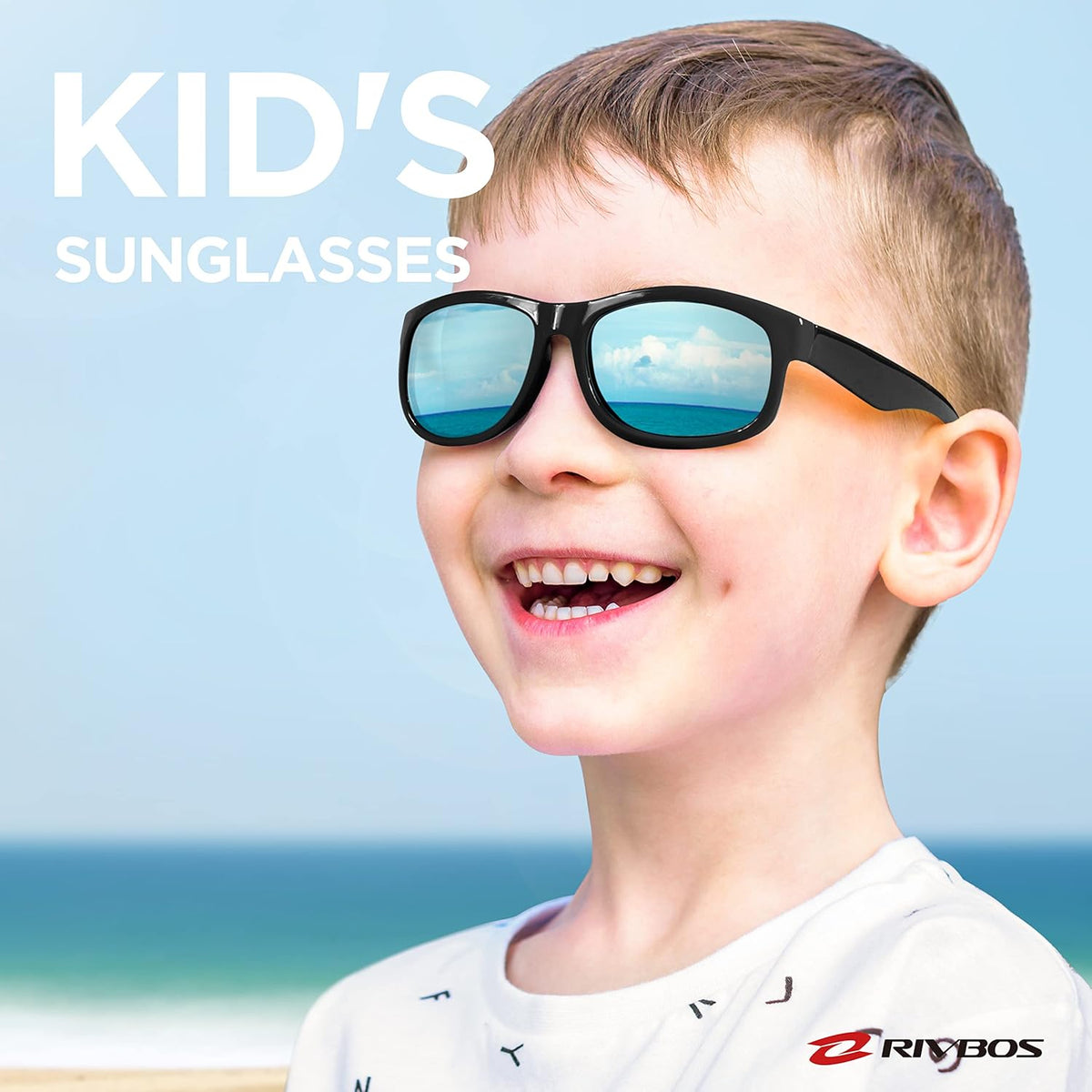 RIVBOS Kids Sunglasses - Polarized UV Protection with Flexible Rubber Strap | Stylish Shades for Boys & Girls